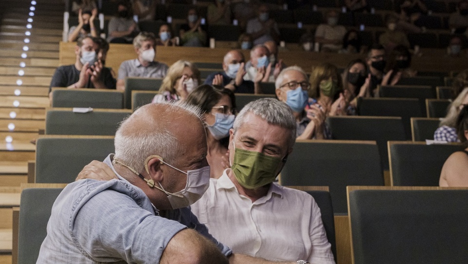 David Airob i Fernando Domínguez, durant l'estrena del documental.