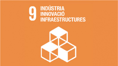 Imatge gràfica de l'ODS 9. Indústria, Innovacio i Infraestructures