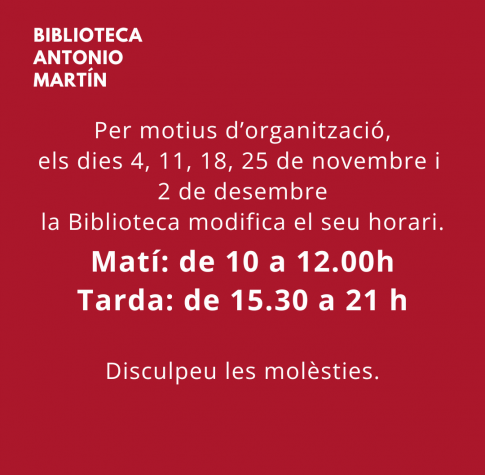 Horari especial dimarts novembre 2025